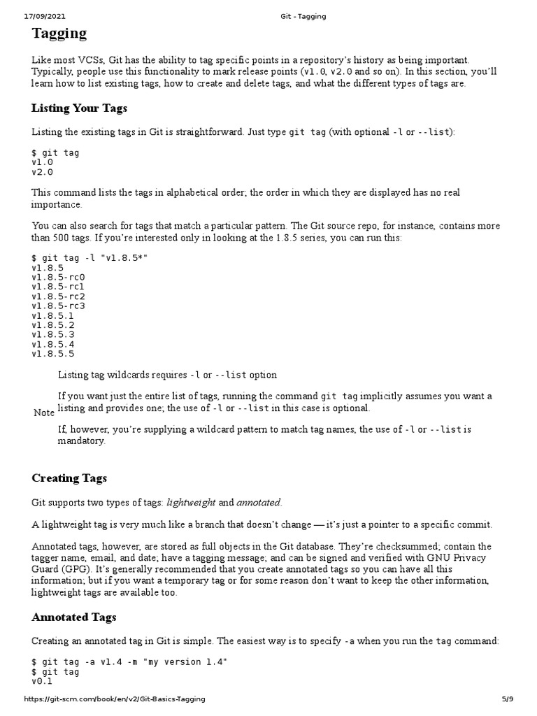Git - Tagging | PDF | Information Technology | Computer Engineering