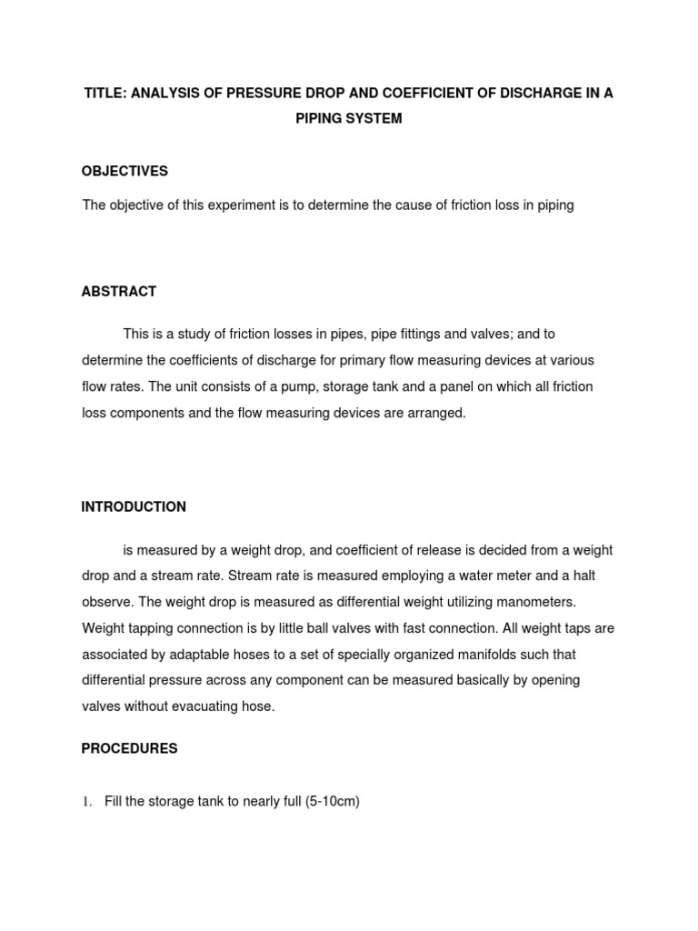 PIPING PRESSURE DROP ANALYSIS | PDF | Flow Measurement | Pressure ...