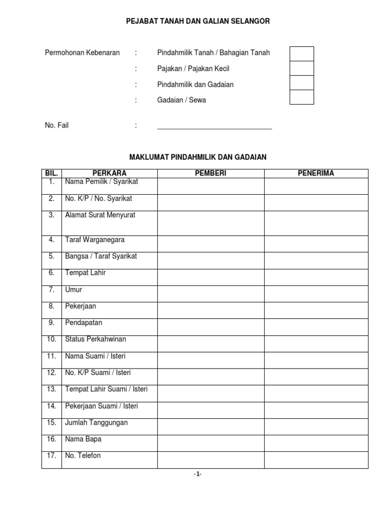 Borang Pindahmilik Dan Gadaian Ptgs  PDF