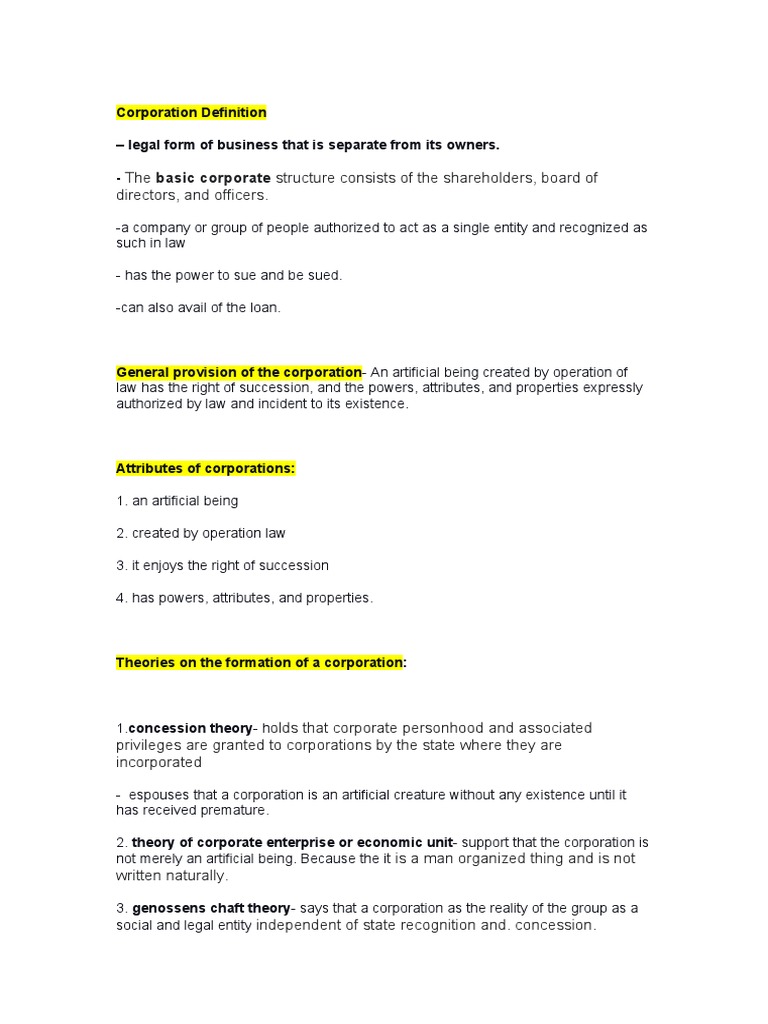 Corporation Definition Legal Form of Business That Is Separate From