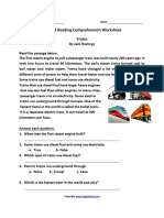 Grade 3 Reading Comprehension Worksheet Trains