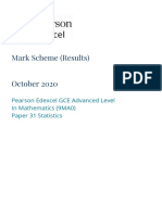 2010 9MA0-31 A Level Statistics - October 2020 Mark Scheme PDF