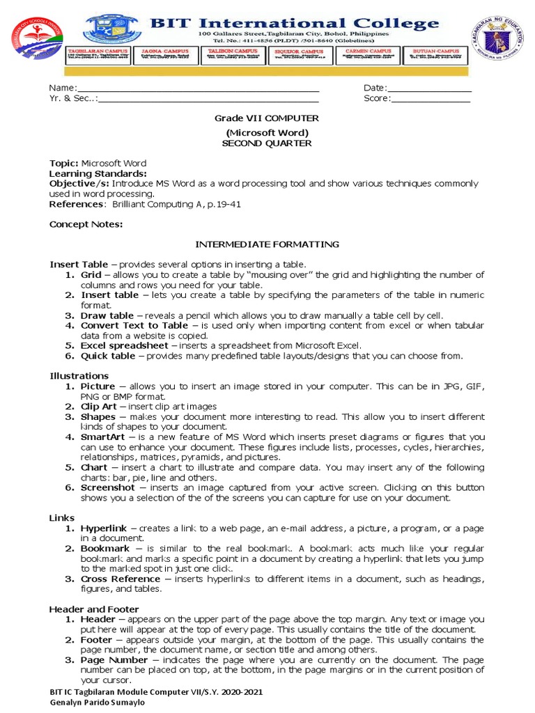 COMPUTER-3rd Quarter | PDF | Microsoft Word | Paragraph