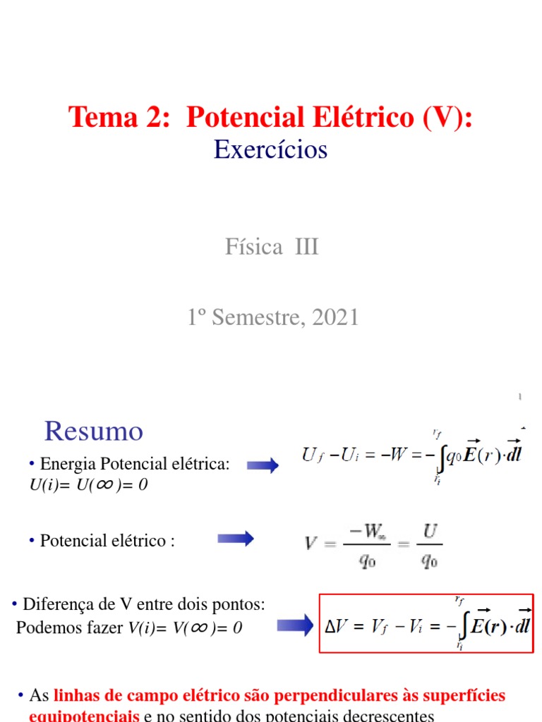 Aula 07 - Exercícios Sobre Potencial Elétrico | PDF | Campo elétrico ...