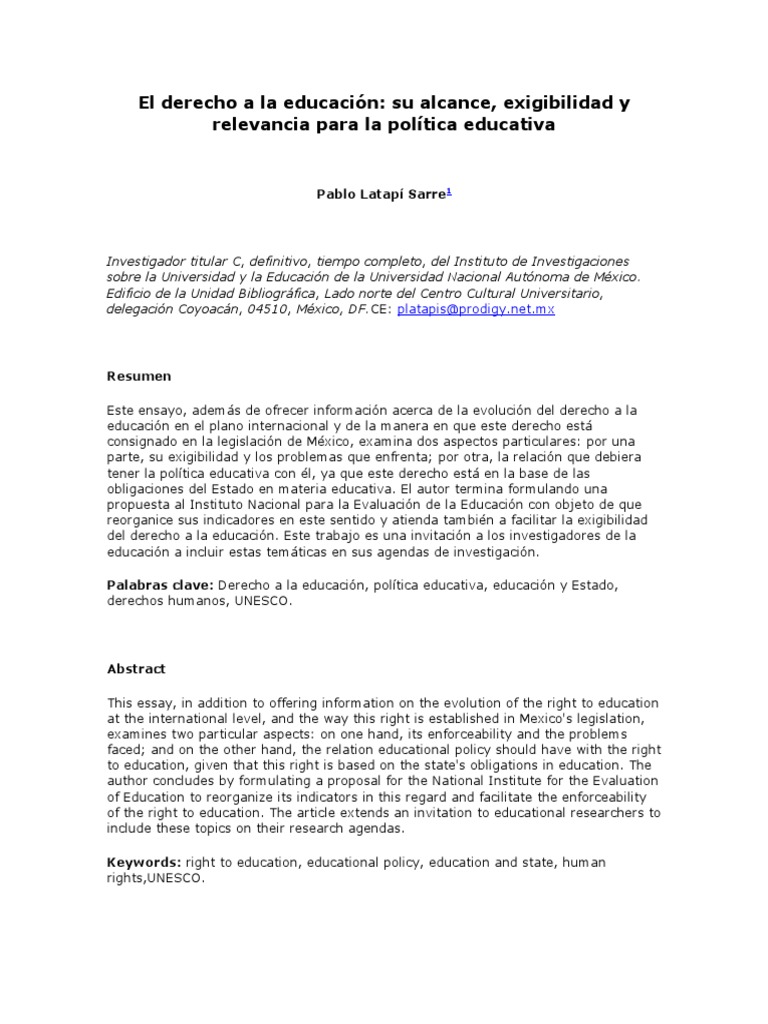 Derecho a la educación y su exigibilidad | PDF | Derechos humanos ...