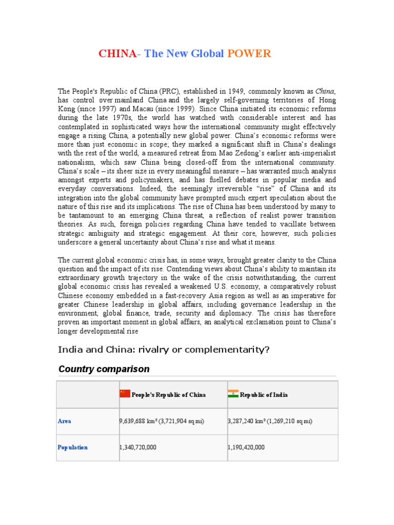 China: Rising Global Power Dynamics | PDF | Tibet | China
