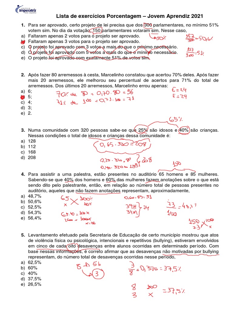 Lista de Exercícios Porcentagem | PDF