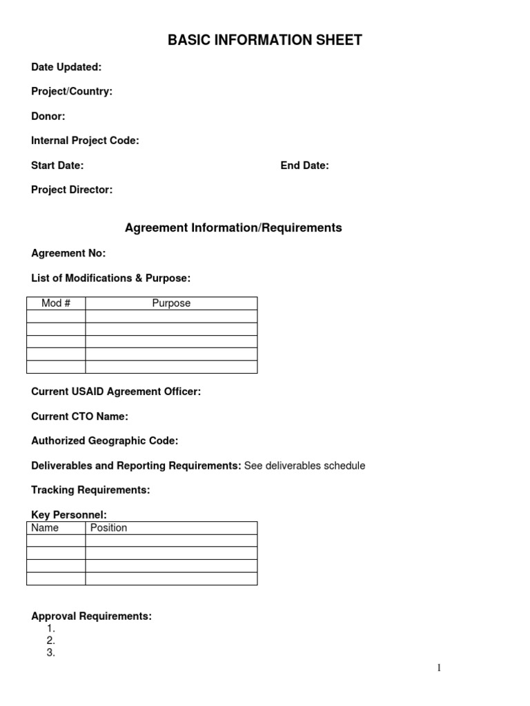 Basic Information Sheet Template | PDF