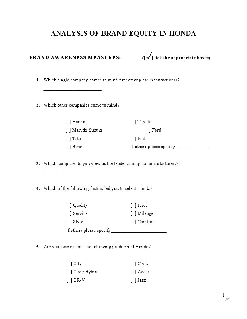 questionnaire Honda Car