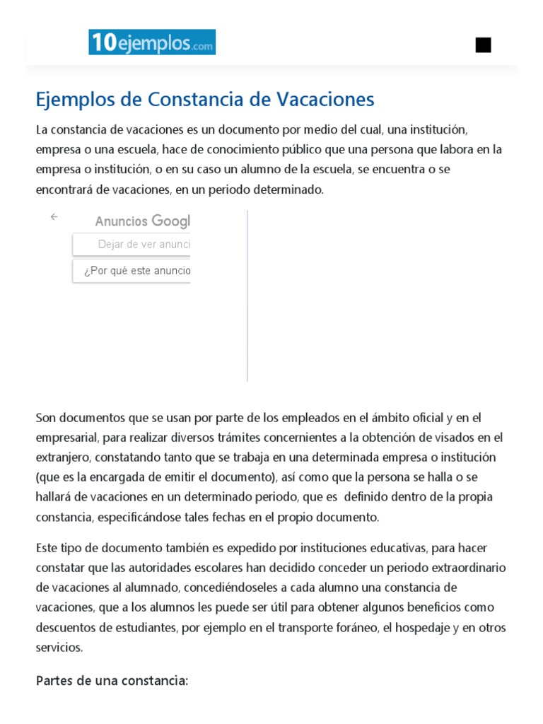 Ejemplos de Constancia de Vacaciones | PDF