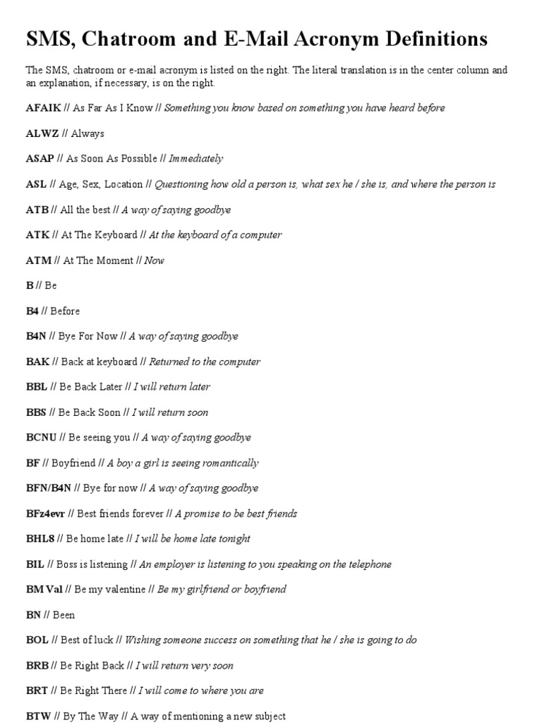 SMS and Chat Acronym Glossary | PDF | Poetry | Foreign Language Studies