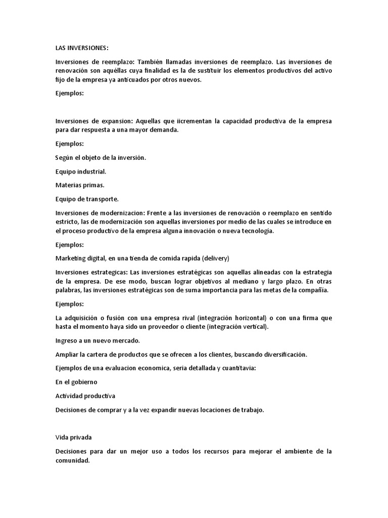 Tipos de Inversiones Empresariales | PDF