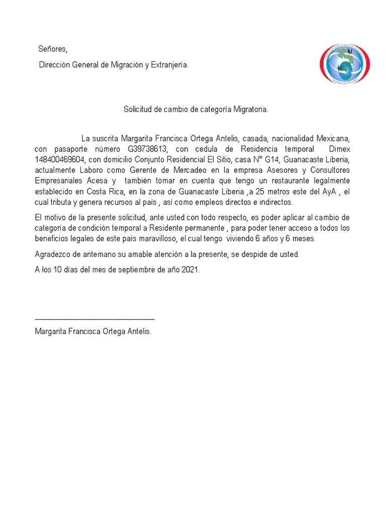 Carta de Migracion PDF