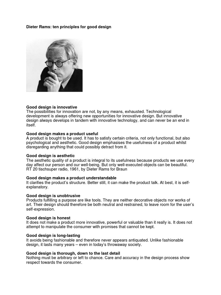 Dieter - Rams:10 Principles For Good Design | PDF