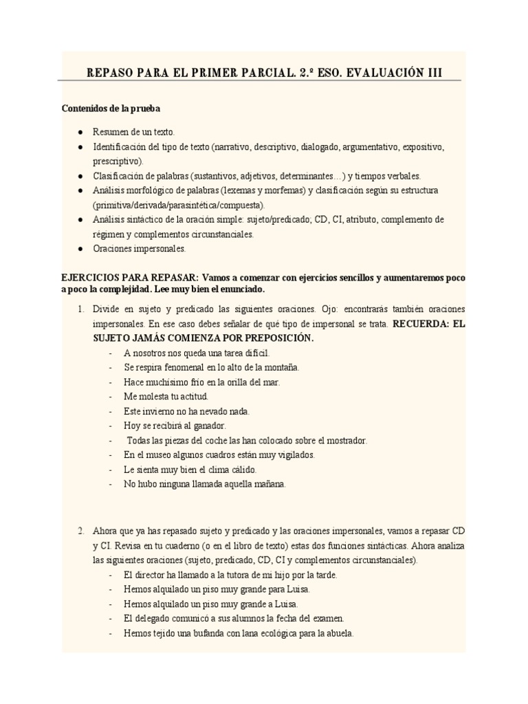 Ejercicios de Repaso para Preparar El Primer Parcial 1 | PDF | Verbo ...