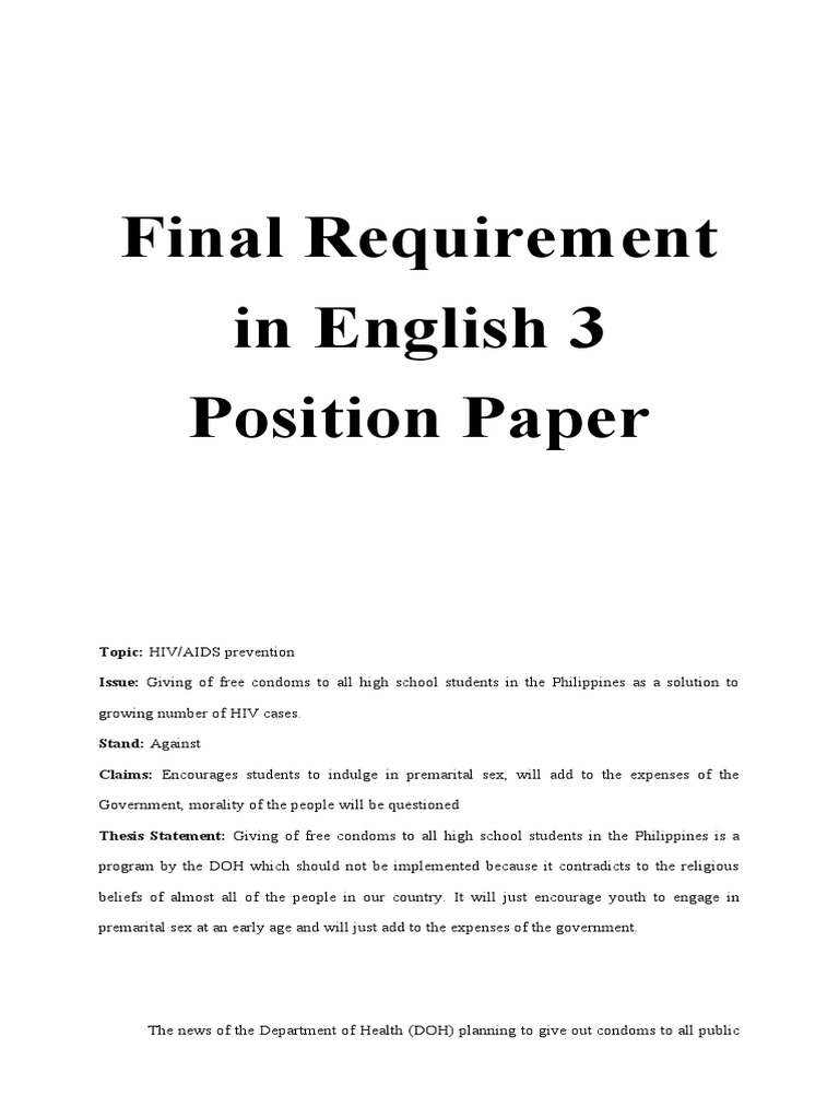 English 3 Position Paper | PDF | Hiv/Aids | Condom