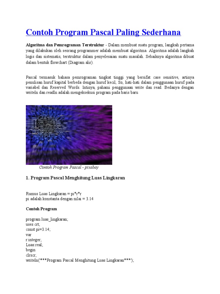 Contoh Program Pascal Paling Sederhana | PDF