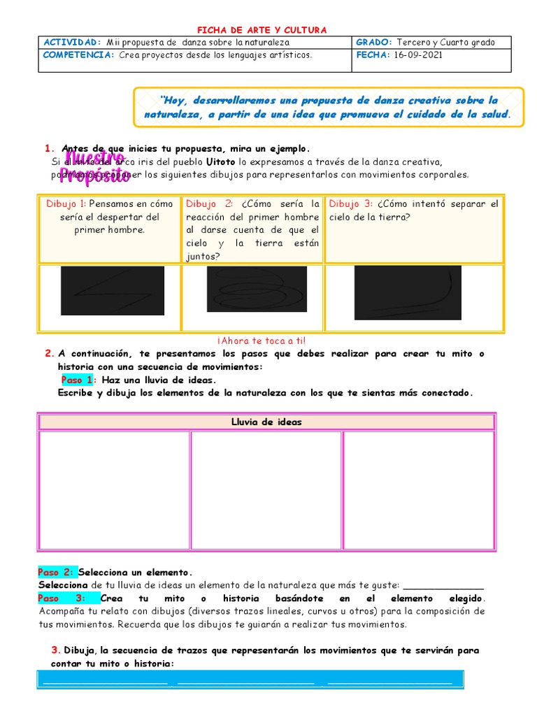 Ficha de Arte y Cultura Mi Propuesta de Danza | PDF | Bailes | Dibujo