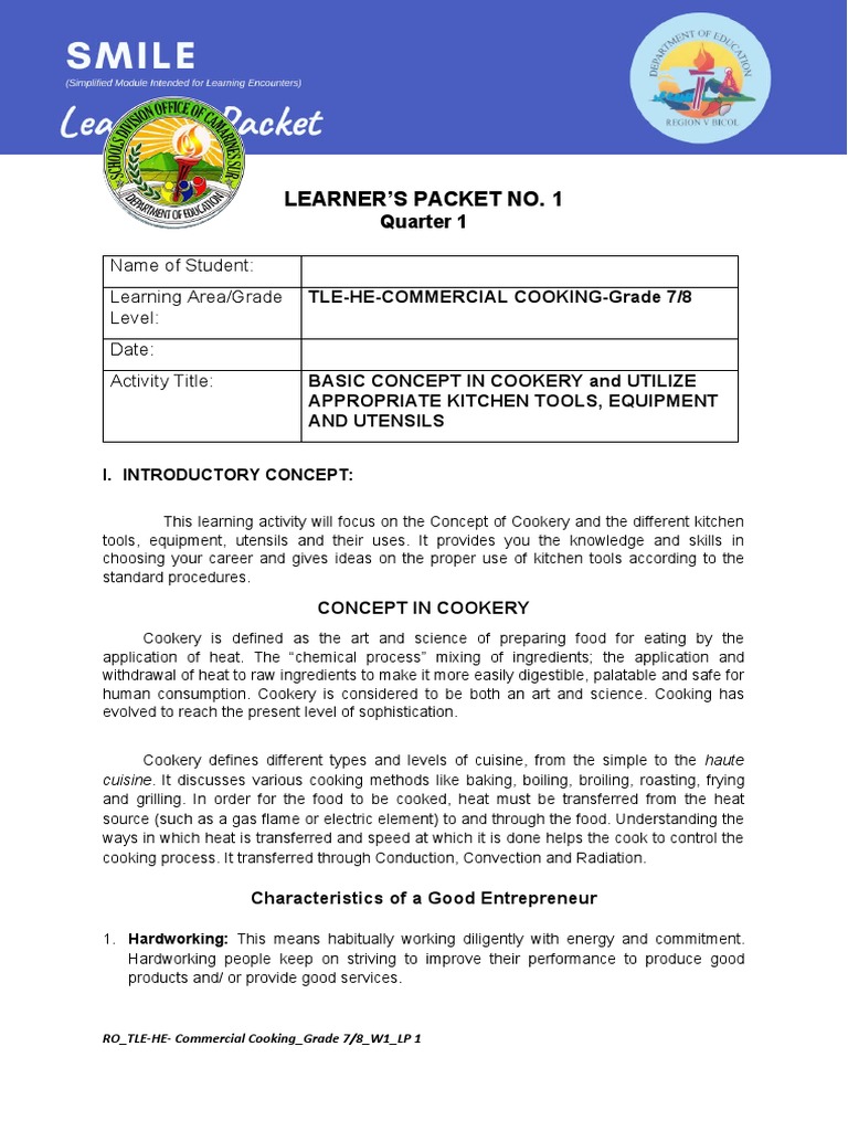 Learner'S Packet No. 1: Quarter 1 | PDF | Entrepreneurship | Food And Drink