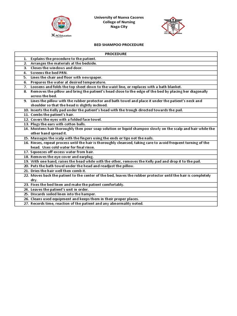 Bed Shampoo Procedure PDF