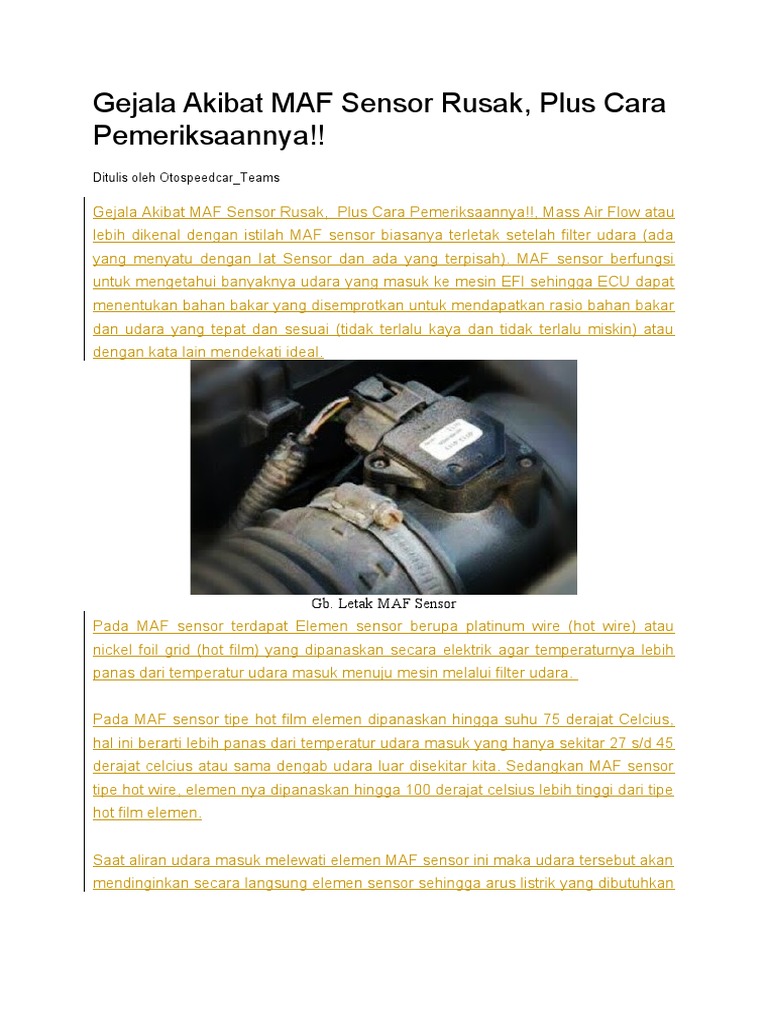 Gejala dan Pemeriksaan MAF Sensor Rusak | PDF