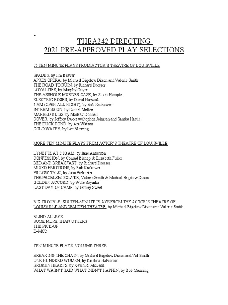 2021 Ten-Minute Play Selections | PDF | Theatre | Dramatists And ...
