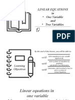 Linear Equations in And: - One Variable - Two Variables