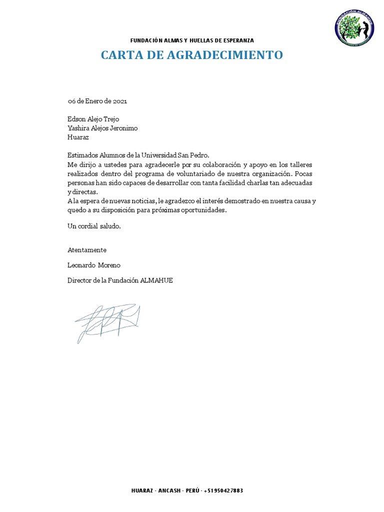 Carta de Agradecimiento | PDF | Salud y bienestar | Estilo de vida
