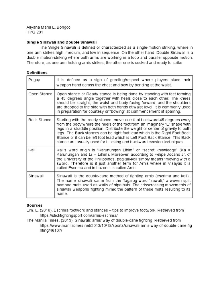 Single And Double Sinawali Arnis Techniques Pdf Combat Sports