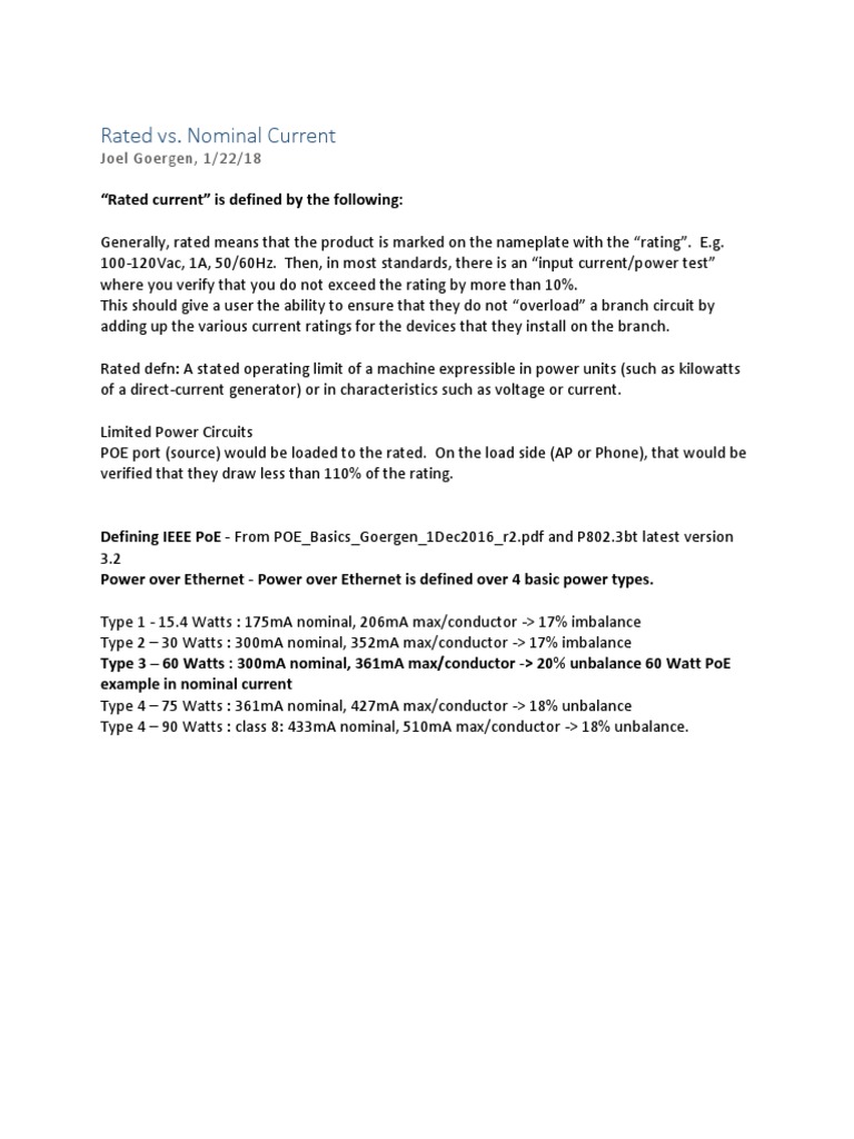 Rated Vs Nominal Current Goergen 012218 PDF Power (Physics