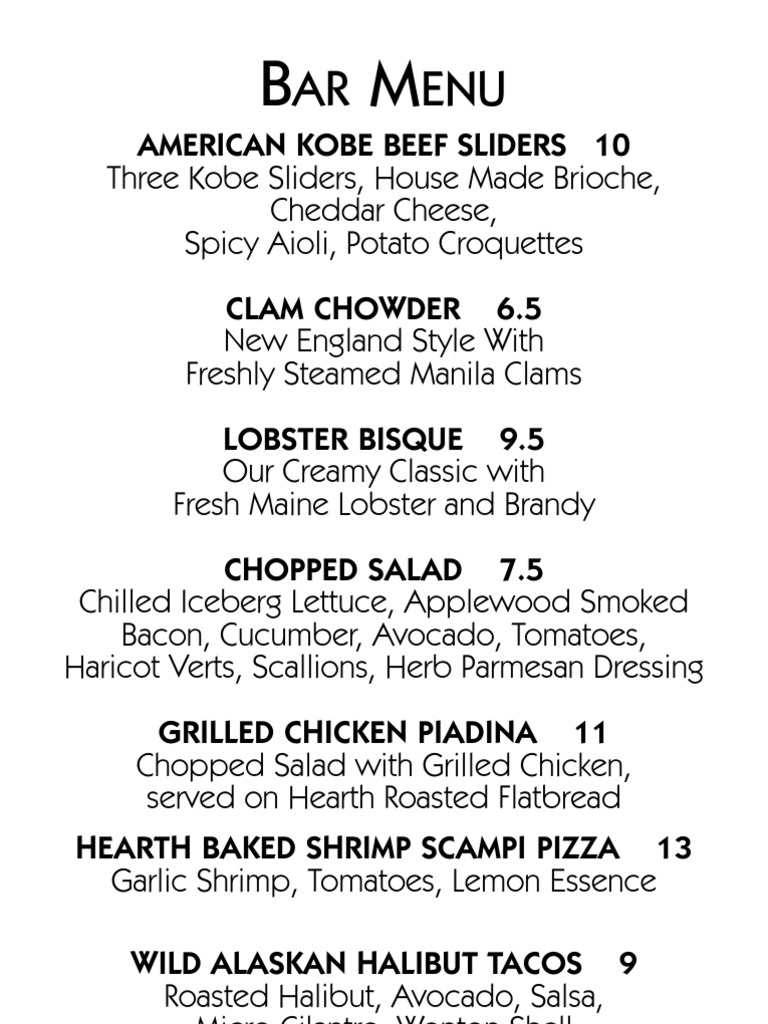 Upscale Bar Menu Selections | PDF