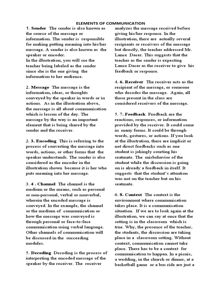 ELEMENTS OF COMMUNICATION Oral Com | PDF | Communication | Essays