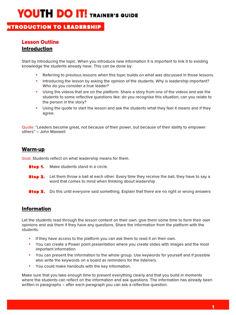 Lesson Outline: Introduction To Leadership | PDF | Leadership | Information