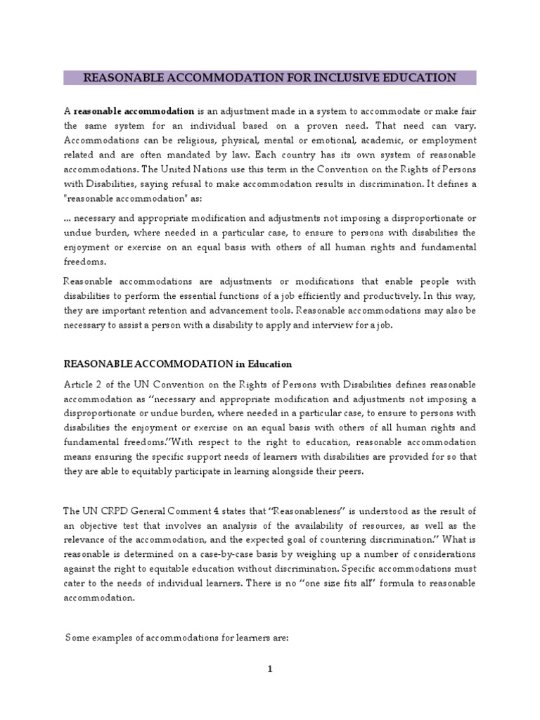 Reasonable Accommodations in Education | PDF | Disability | Inclusion ...