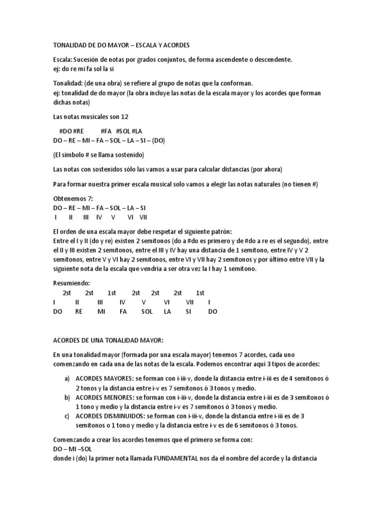 Acordes y Escala de Do Mayor | PDF | Escala (música) | Acorde (Música)