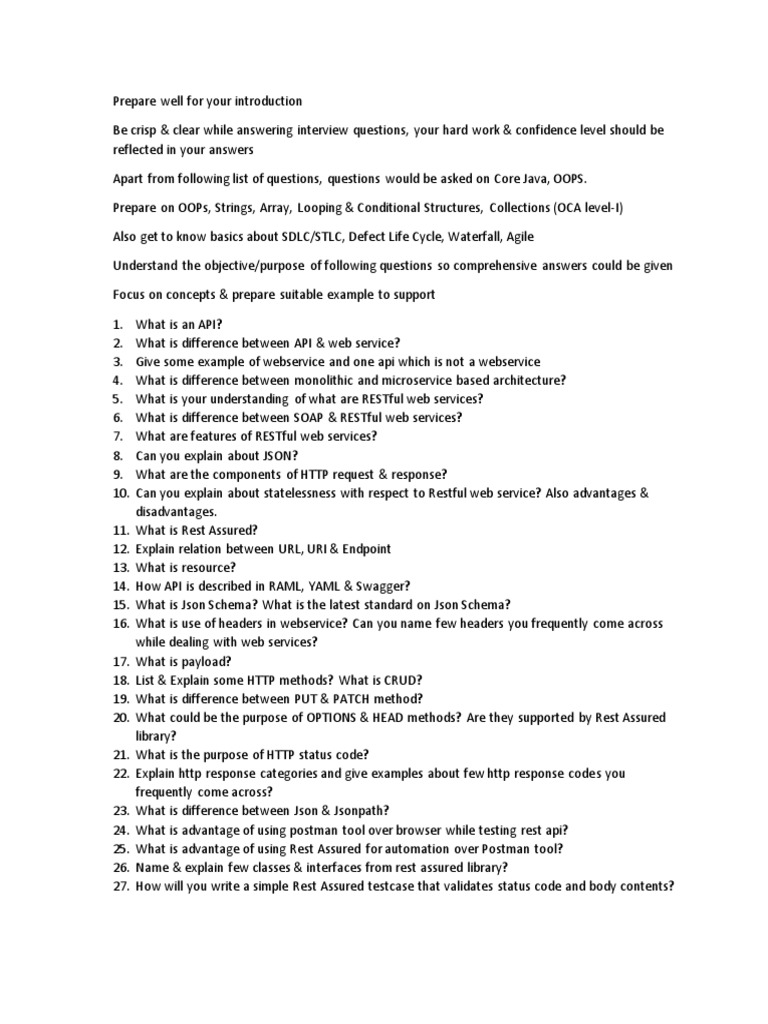 API Interview Sample Questions | PDF | Representational State Transfer ...