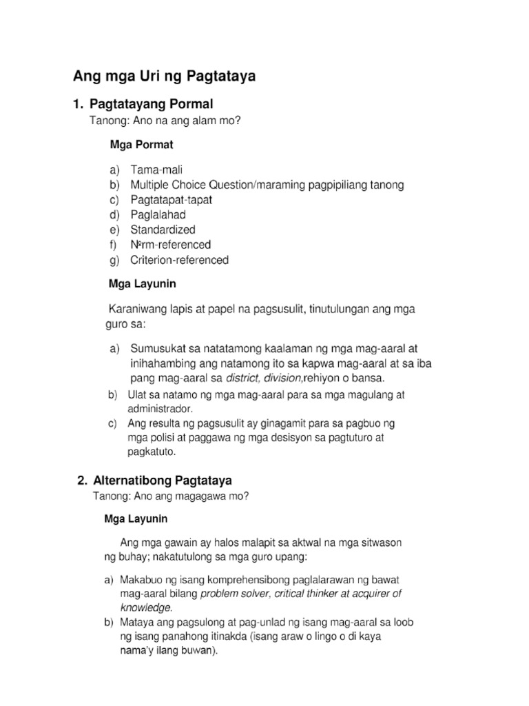 Iba't Ibang Uri NG Pagsusulit | PDF