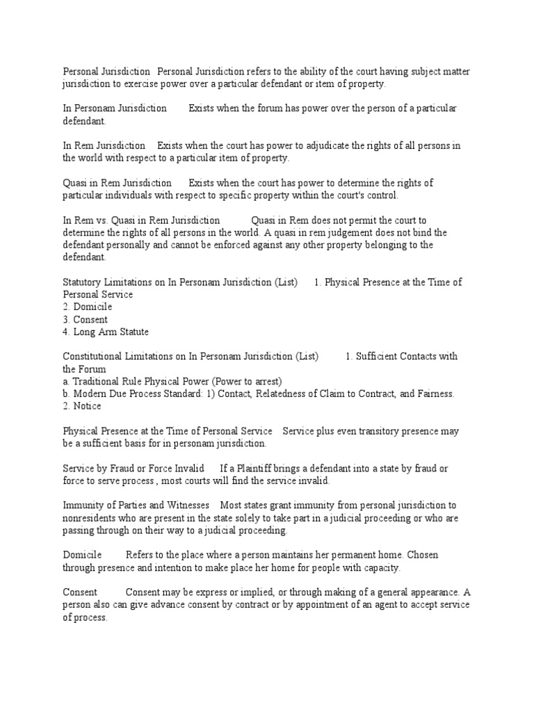 Personal Jurisdiction PDF Personal Jurisdiction In Rem Jurisdiction