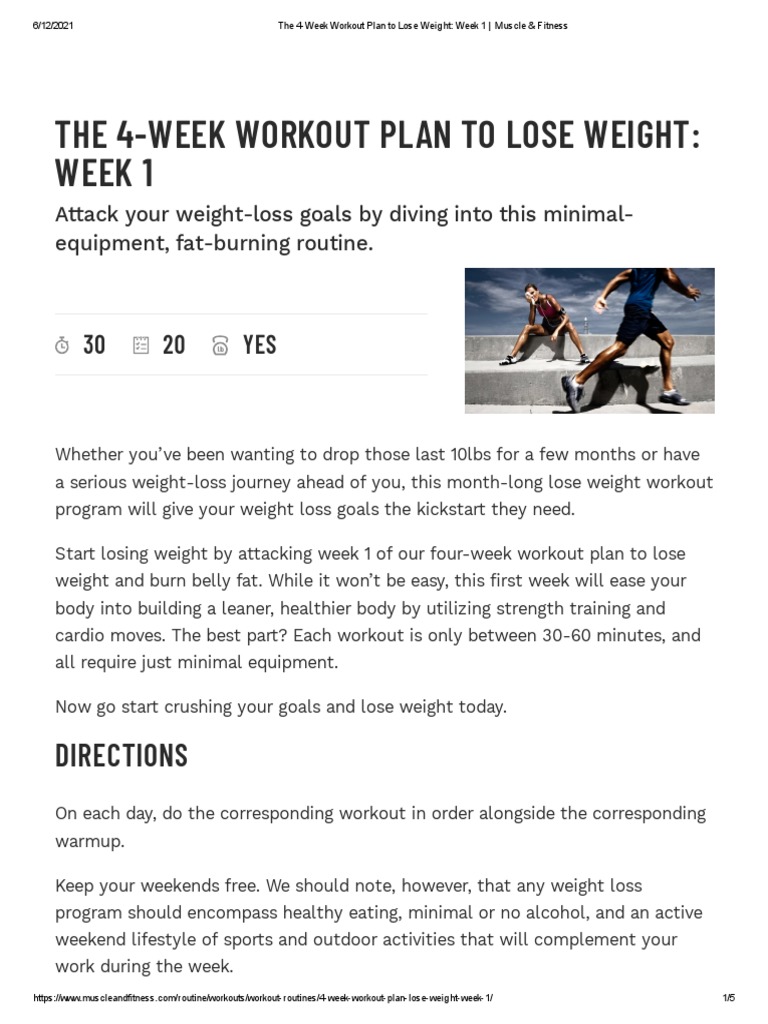 4-Week Weight Loss Workout Plan | PDF | Weight Loss | Strength Training