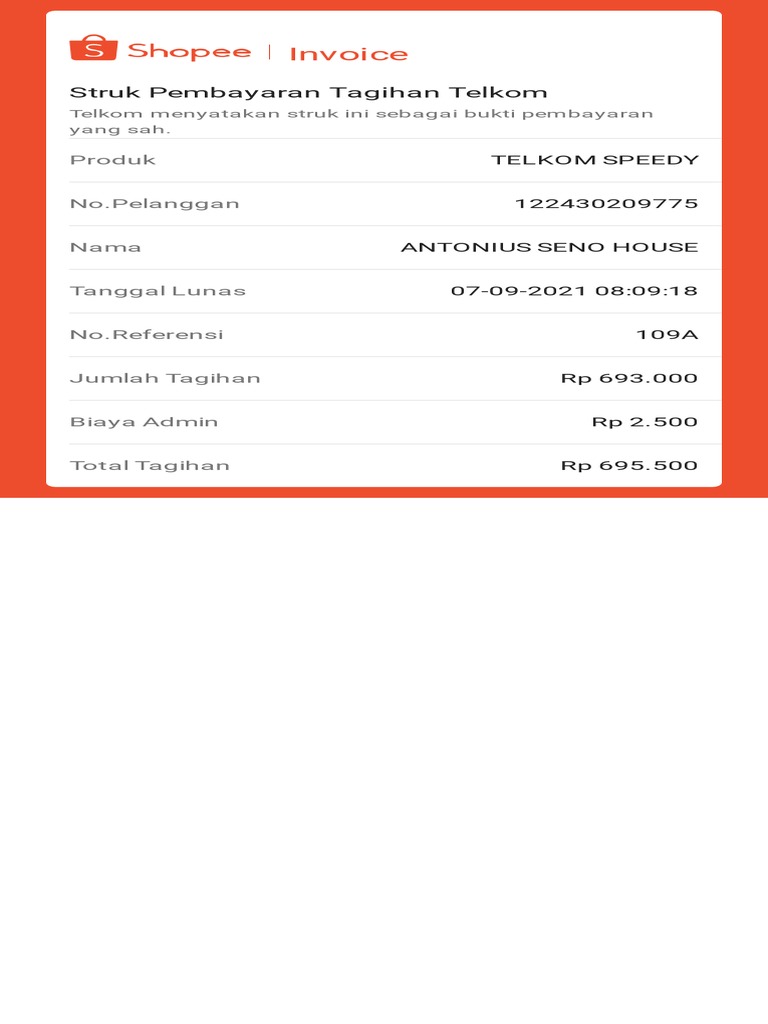 Invoice: Struk Pembayaran Tagihan Telkom | PDF | Pengelolaan Keuangan ...