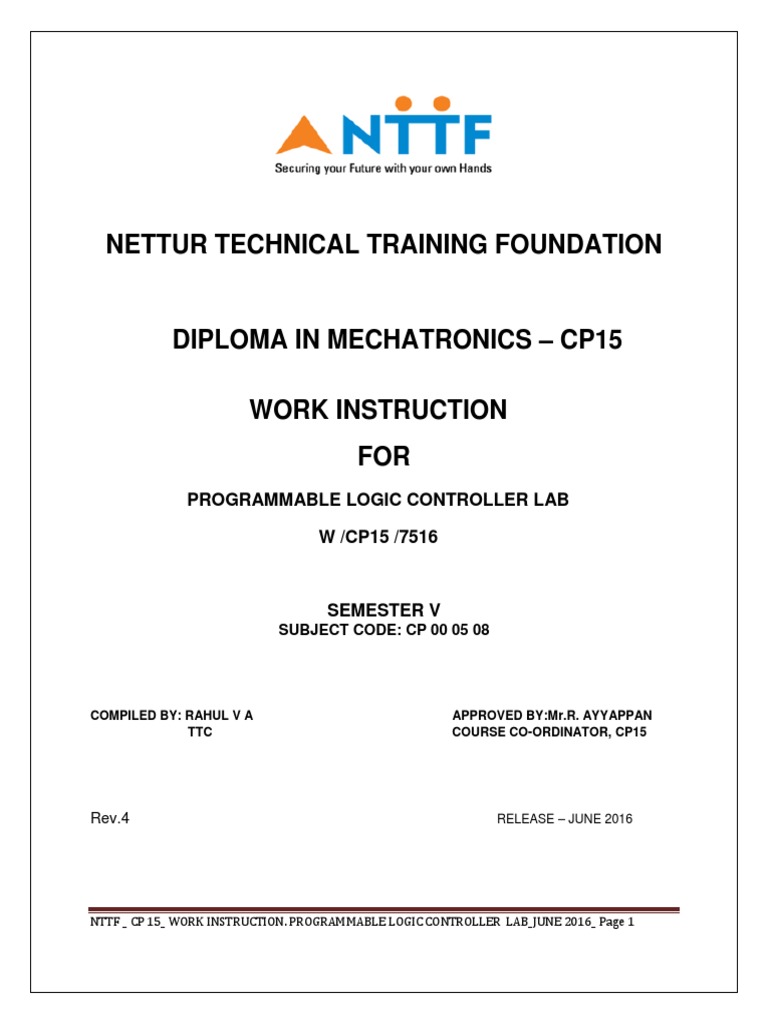 Nettur Technical Training Foundation Programmable Logic Controller Lab