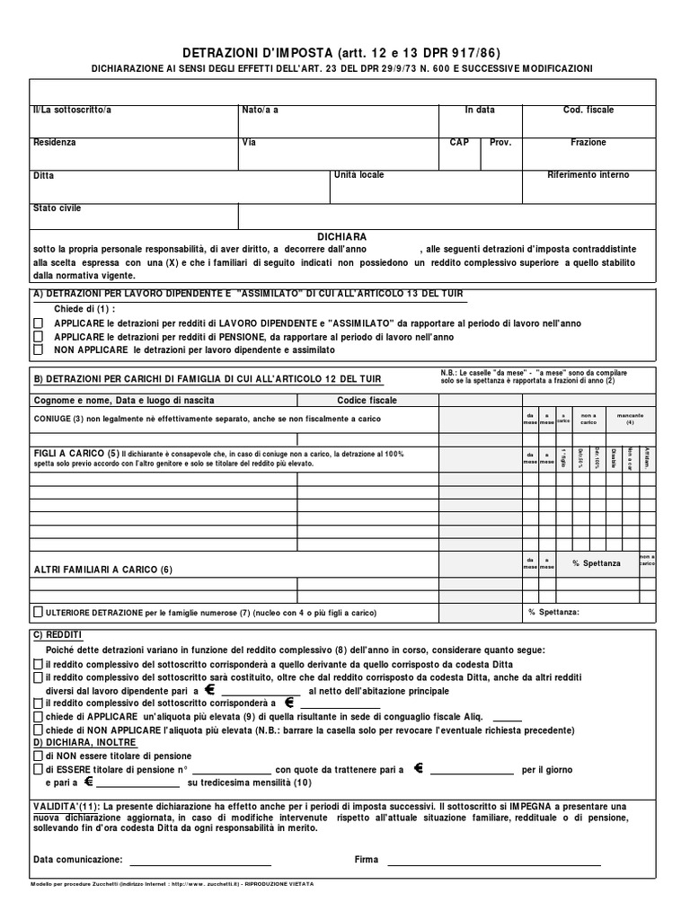 Modulo Detrazioni PDF