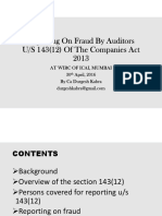 Reporting On Fraud by Auditors U/S 143 (12) of The Companies Act 2013