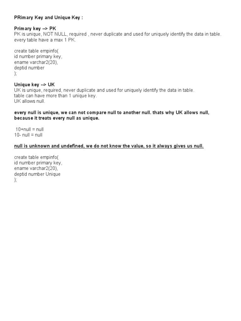 Class03 PrimaryKey UniqueKey | PDF | Relational Database | Information  Technology