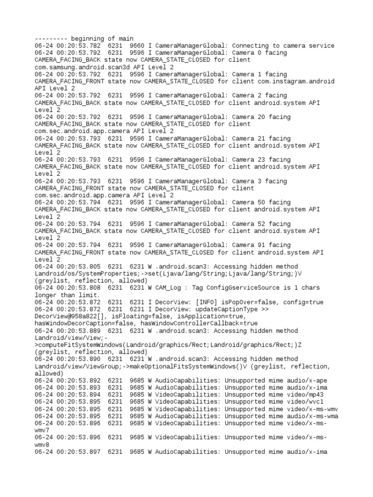 Camera Service Connection Log | PDF | Java (Programming Language ...