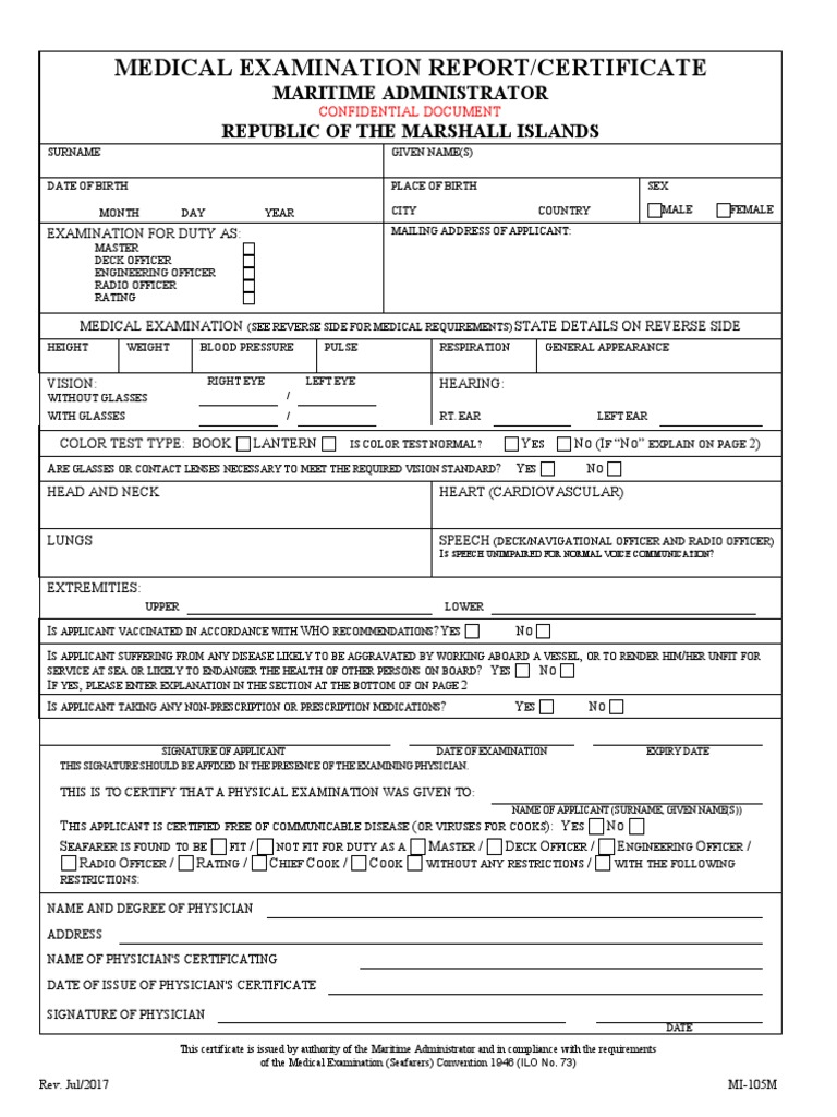 Maritime Medical Examination Report | PDF | Physical Examination | Sailor