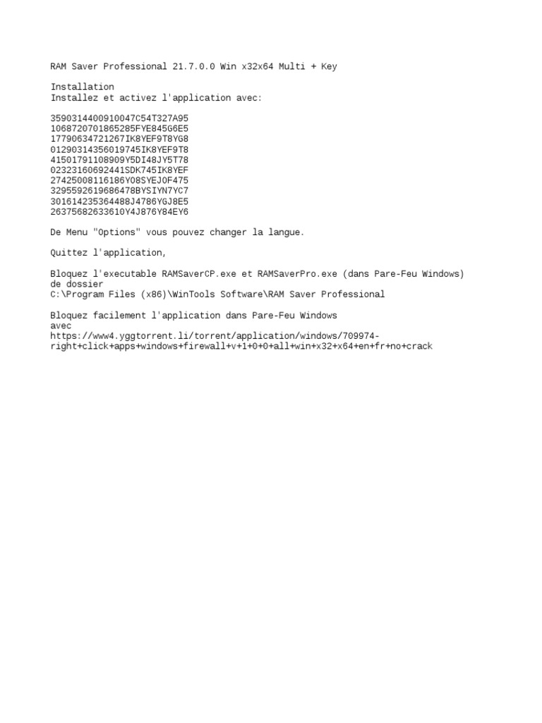 Activation et Blocage de RAM Saver Pro | PDF