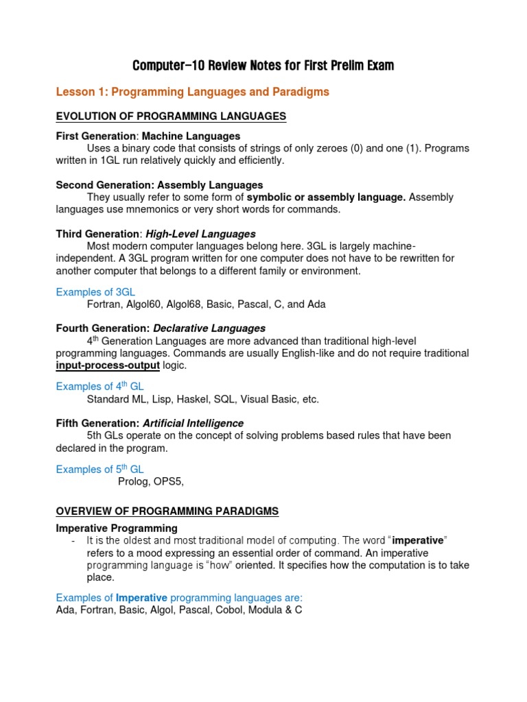 Computer Science G10: Programming Languages and Paradigms | PDF ...