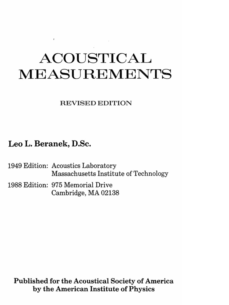 Acoustical Measurements (Rev.) by L. Beranek | PDF