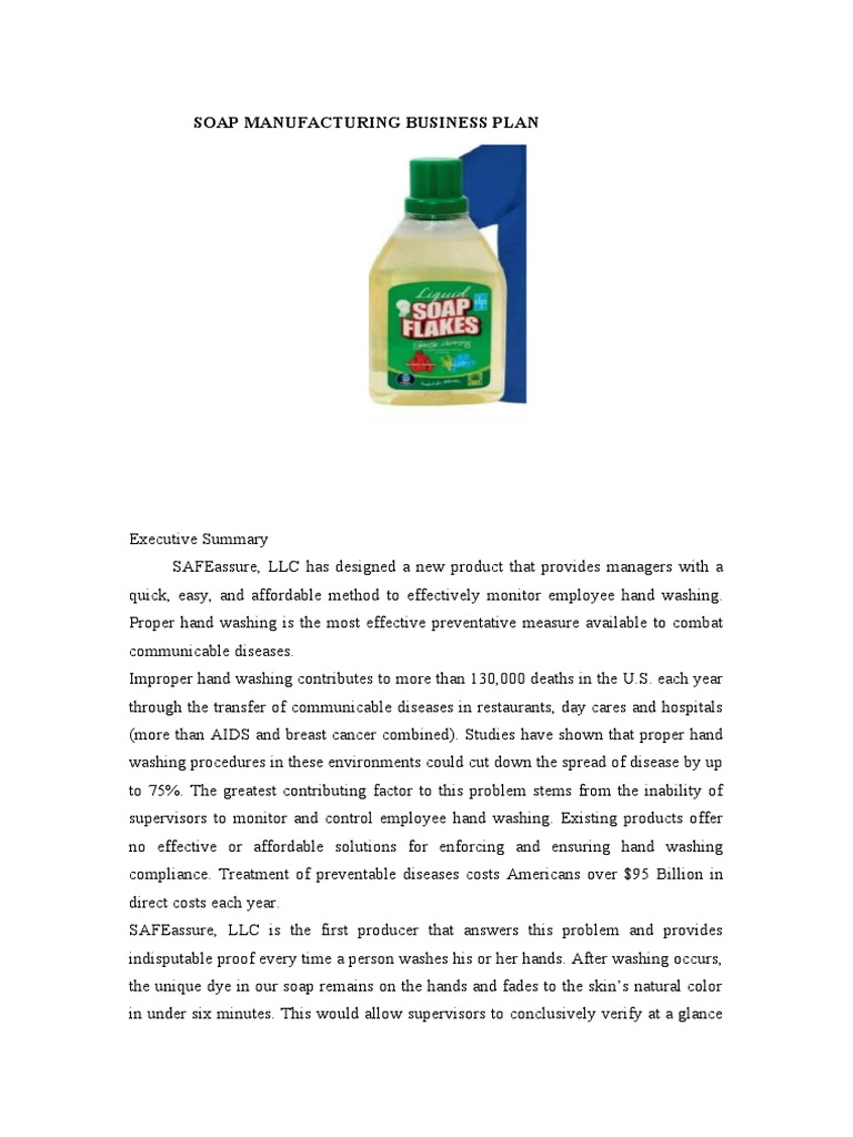 Soap Manufacturing Business Plan PDF Hand Washing Child Care